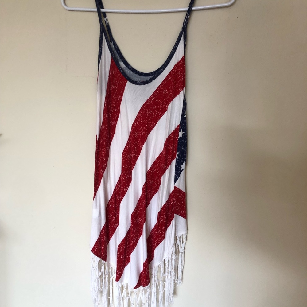 Flag Tanktop - Fringed - Red, White & Blue
